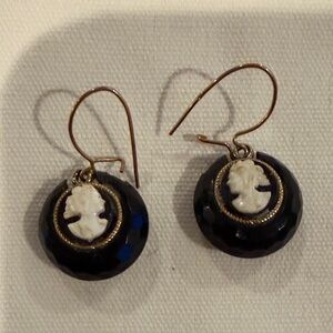 Vintage Black and Gold Cameo Earrings